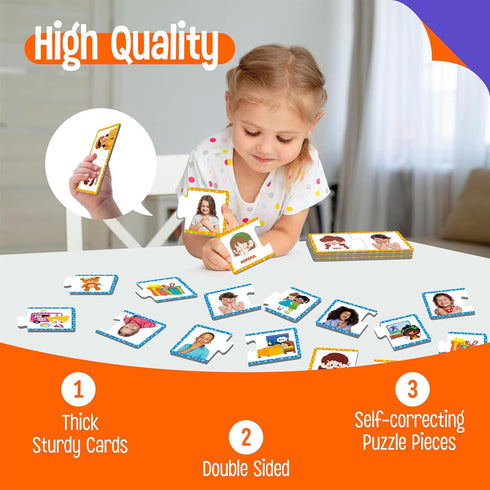 50PCS Feelings & Emotions Puzzle Cards, Puzzles with Different Moods-Learn to Identify Various Feelings, Learning Toy