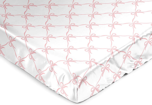 Sweet Jojo Designs Fitted Baby Satin Crib Sheets (Pink Bows) for Girls,