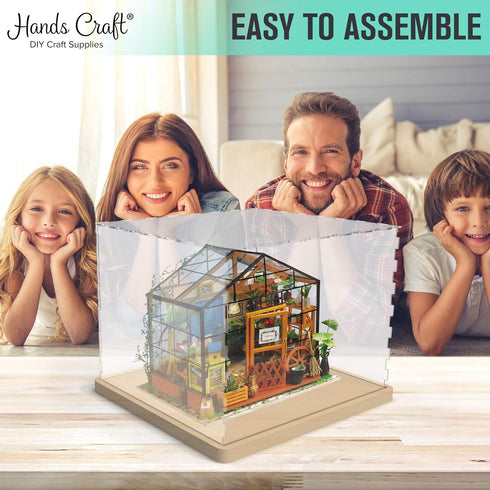 Hands Craft Miniatures Dollhouse Display Case | Acrylic Dust Cover & Wooden Base | Protective, Dust-Free Display |
