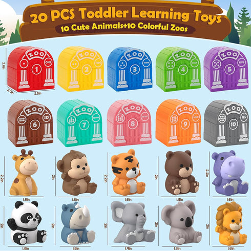 Learning Toys for 1,2,3 Year Old Toddlers, 20Pcs Safari Animals Toys for Montessori Counting & Matching Games