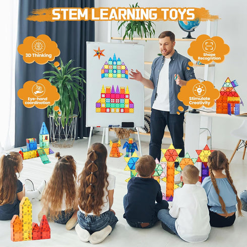 130PCS Set 2 3 4 5 6 7 8+ Paaxido Magnetic Tiles - Magnetic Blocks for Kids, Magnet Tiles Building Blocks with Cars