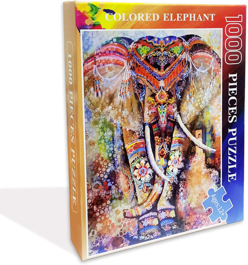 najiaxiaowu 1000 Pieces Jigsaw Puzzles, Colored Elephant DIY Wooden Puzzle for Adults and Children, 75x50 cm