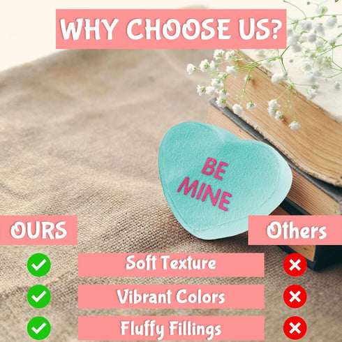 Fun Express 12 Pcs Plush Conversation Hearts - 4 inch, 4 Colors and Messages for Valentine's Day