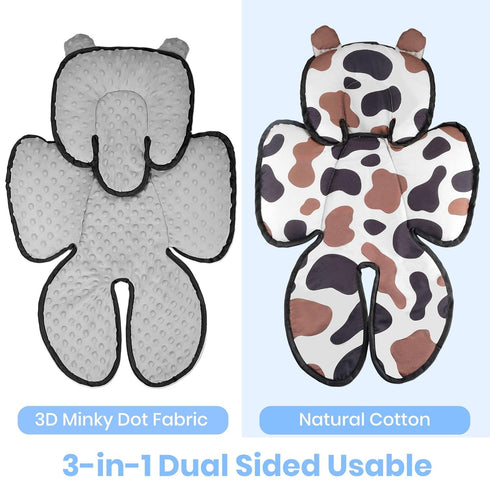 3in1 Baby Car Seat Head Body Support,Soft Breathable Infant Car Seat Insert Newborn Boy Girl,Reversible Cotton-Minnky