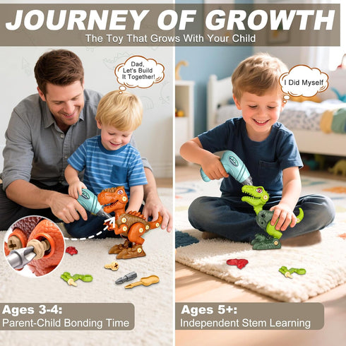 3-5 Set 92 18-Step Laradola Dinosaur Toys for Kids - Take Apart STEM with Electric Drill, Pieces, Build to Enhance