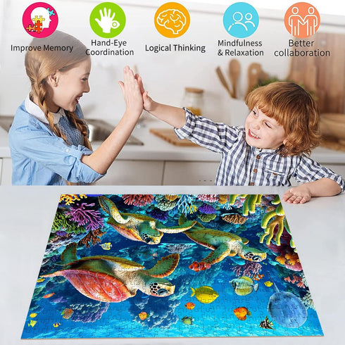 500 Piece Jigsaw Puzzle for Adults - Sea Turtle Underwater World, Finished Size 19.3" x 13.7"