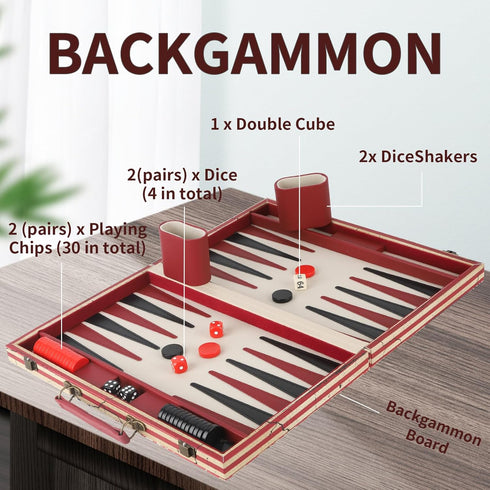 Backgammon Set - American Flag Design Classic Board Game for Family Game Night or Friends Party