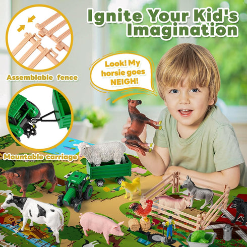 WAIIW Toddlers,38 47.2x31.4 Playset 3-5 Farm Animal Toys for PCS Realistic Animal Figurines Toys with Large Activity
