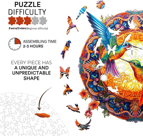 Wooden Puzzles for Adults - Hummingbird Wooden Jigsaw Puzzles, Unique Animal Shape, Christmas Gifts