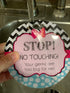 THREE LITTLE TOTS Pink Zig Zag Stop No Touching Baby Car Seat Sign or Stroller Tag - CPSIA Safety Tested