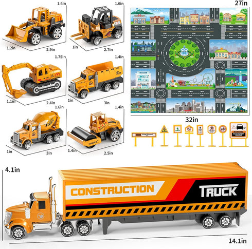 NIPLOOOW 3 4 5 6 Set Construction Toys for Years Old Boys Girls Kids, Die Cast Metal Truck Toys W/Play Mat, Sand Toys