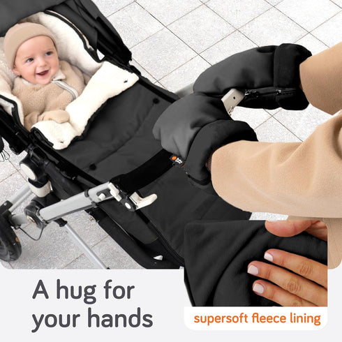 Baby Uma Stroller Gloves Hand Muff - Supersoft Fleece-Lined Faux-Leather Stroller Mittens, Water-Resistant & Universal