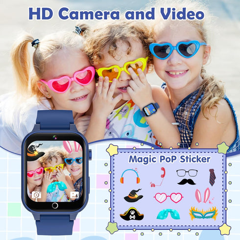 Kids Smart Watch with 26 Puzzle Games, Touch Screen, HD Camera, Alarm Clock, Birthday Gift for Ages 4-12 (Blue)
