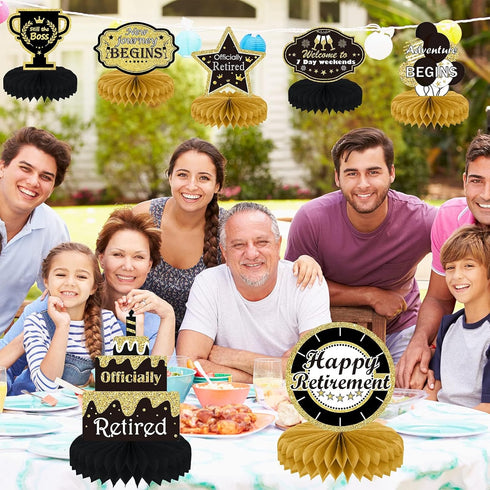 9PCS Gold Retirement Party Decorations - Centerpiece Honeycomb Glitter Table Toppers for Happy Retirement Supplies