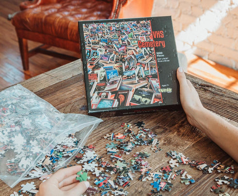 Horror VHS Cemetery 1000-Piece Jigsaw Puzzle - Brain Teaser for Kids and Adults | 28 x 20 Inches