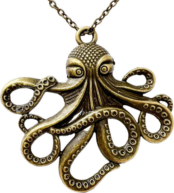 UMBRELLALABORATORY Steampunk Octopus Necklace, Victorian Goth Style Jewelry, Antique Finish Handmade Accessory