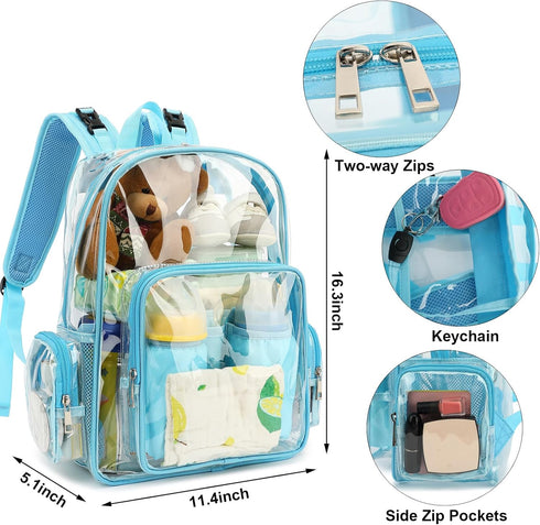 Yusudan Backpack Clear Diaper Bag for Baby Girls Boys, Mom Nappy Changing Bags for Women (Light Blue)
