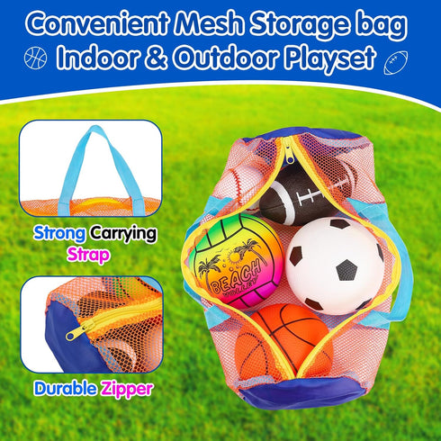 5 Pack Sports Balls Set for Kids with Bag, Includes Football, Soccer, Basketball, Baseball, Volleyball Toys
