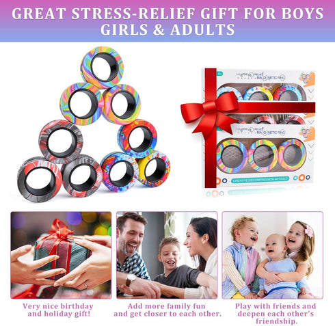 9Pcs 8+ Cevioce Magnetic Rings Fidget Toys Adults Teens Boys ADHD Anxiety Magnetic Fidgets for Kids Fidget Spinner