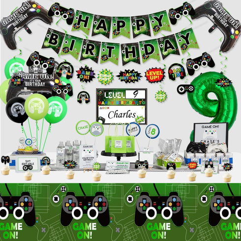Video Game Birthday Party Decorations - 9th Birthday for Boys, Gaming Pattern Balloons, HAPPY BIRTHDAY Banner,