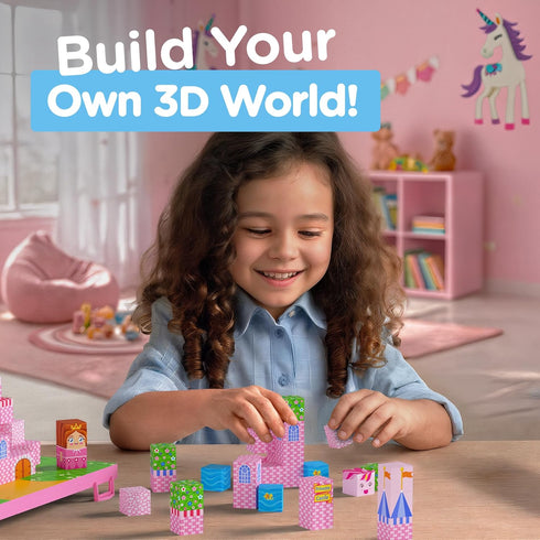 Set 84-Piece 3 12 Magnetic Building Blocks for Kids with Magnetic Storage Board Princess Castle Magnet Cubes Toy