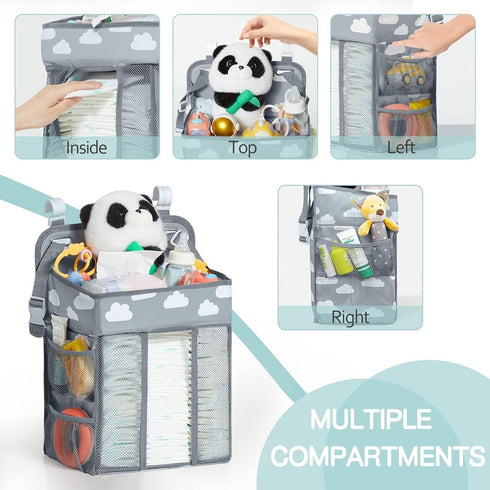 Hanging Diaper Caddy, Multi-Compartment Nursery Nappy Organiser Diaper with Adjustable Straps, Baby Shower Gifts