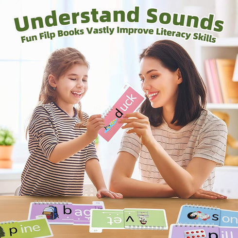 TUNJEJINY 40 4-8 1st 2nd 3rd Word Family Build Book, Read and Rhyme Flip Activity Book, Learn to Read Phonics Flash