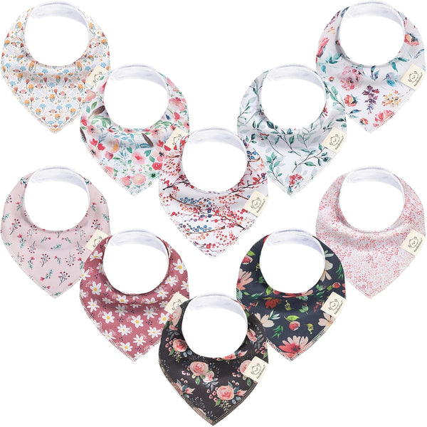 10-Pack Organic Baby Bandana Bibs, Super Absorbent Cotton for Boys, Girls, Teething Bibs, Infant, Toddler (Tea Party)