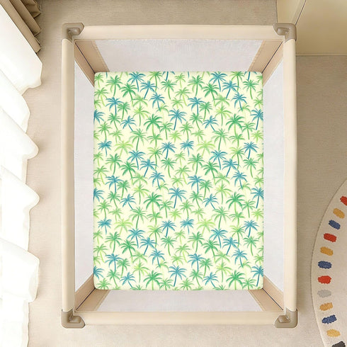 miaozhen Summer 1 Pack 52x28 Cotton Baby Crib Sheets Soft Green Palm Trees Toddler Mattress Sheet for Nursery Decor