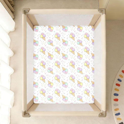 Jynexis 52x28 Ice Cream White Pink Pattern Baby Crib Sheets, Cotton Fitted Crib Sheet, Soft Breathable, Fits Standard