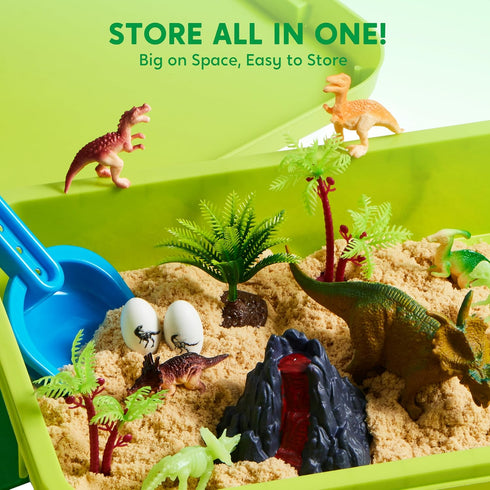 3+ JOVA Klever Kits Dinosaurs Sensory Bin Toys for Toddlers with Glow in The Dark Dinosaurs, Sandbox with Lid Sand