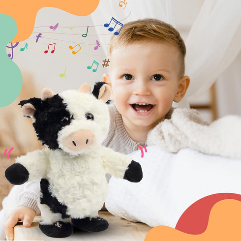 Easfan Walking Cow Stuffed Animal, Talking Singing Barking Electric Interactive Plush Toy for Kids Birthday Gift