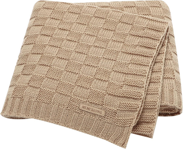 LAWKUL Baby Blankets Knit Cable Babe Blanket, Soft Airy Newborn Infant Receiving Swaddling, Beige Neutral, 40"x30"