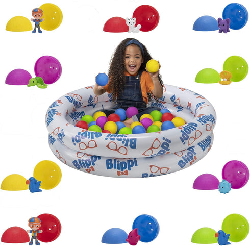 Blippi Ball Pit Mystery Adventure, Portable Indoor/Outdoor Inflatable Ball Pit, 35 Plastic Balls, 10 Surprise Balls