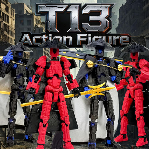 KAMOVNY T13 3D Set 2PCS Printed Action Figure Fully Assembled Multi-Jointed Robot Toys with Accessories, Poseable