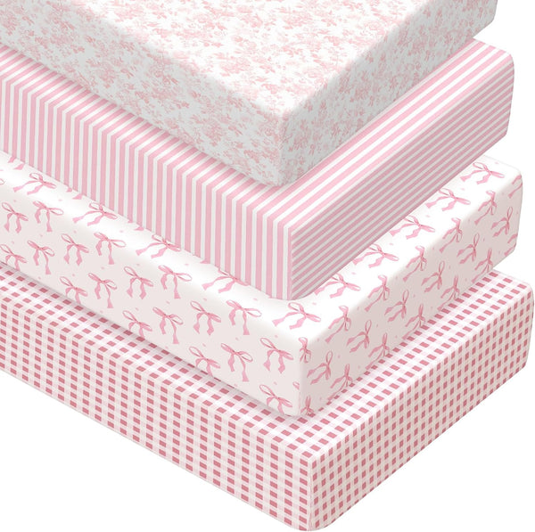 Peryiter 4 Pack Crib Sheets Girl Soft Baby Bed Sheet Set 52''