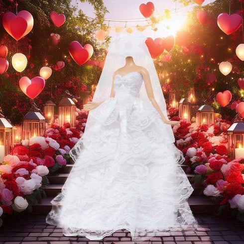 11.5 inch Doll Wedding Dress Handmade Gown White Bride Veil Evening Party Princess Outfit Clothes for Girl Doll (NO