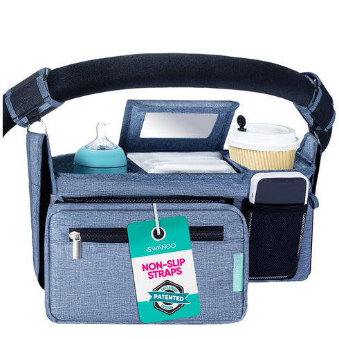 Swanoo Stroller Caddy Organizer With Cup Holder, Non-Slip Straps, Bag for Phone,