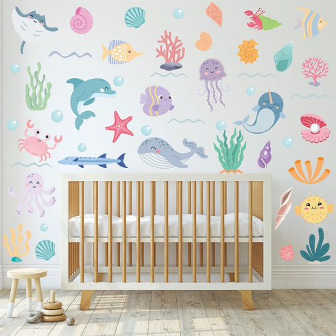 5 58 Ocean Animals Wall Decals - Sheets Pcs Under The Sea Theme Wall Decor Peel and Stick Ocean Wall Stickers for Home