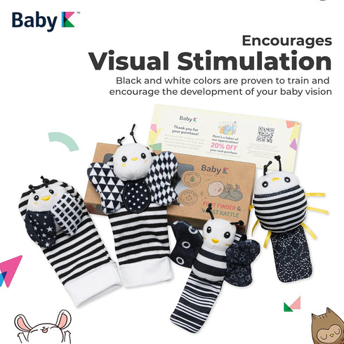 BABY K Baby Rattle Socks & Wrist Toys (Set E) - Newborn Toys for Brain Development Infant Gifts