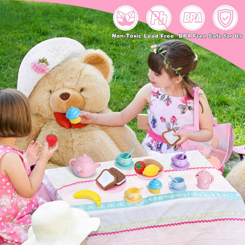 Set 27PCS Set 3 4 5 6 Silicone Tea Party for Little Girls,PRE-WORLD Toys Toddler Tea with Play Food Dessert