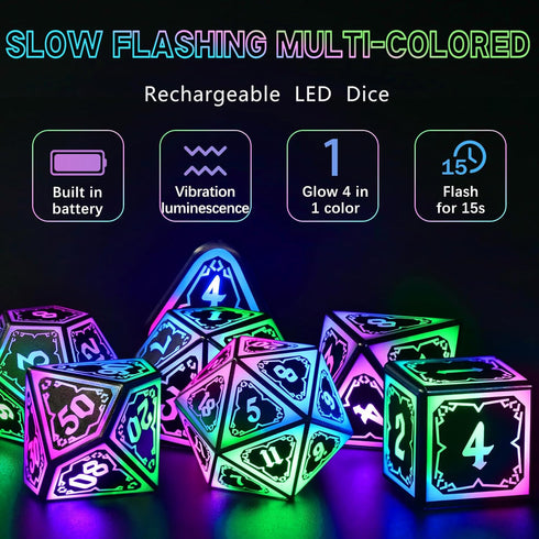 Set 4 1 FONVGOGO Light Up Dice D and D for Dungeons and Dragons in Color, Cool LED DND Dice with Charging Box