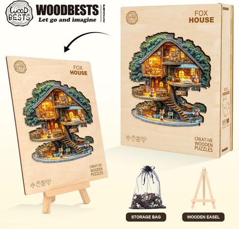 (195 11.4 11.4in) WOODBESTS Wooden Puzzles for Adults Piece, M, * Fox House Wood Puzzle Adult, Unique Wooden Animal