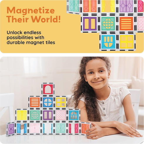 Set Playset 3+ PT30 PicassoTiles Window and Door Clip On Magnetic Blocks Magnet Tiles Magnets Building Tile