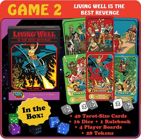 Cryptozoic Entertainment Living Well is The Best Revenge: Steven Rhodes Games VOL. 2 - Dark Retro Dice Card Game, Ages 14+, 2-4 Players, 15 Mins