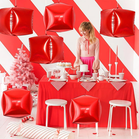 Balloons,22Inch 4D 6Pcs Red Cube Foil Square Foil Balloons Building Block Balloons for Birthday Anniversary Baby Shower