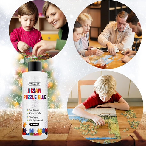 YAKAMOZ Updated Jigsaw Puzzle Glue with Applicator - Non-Toxic Quick Dry for 3000/5000 Pieces
