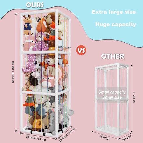 TOLIYY 58" Stuffed Animal Storage Zoo, Tall PVC Tube Stuffed Animal Cage, Extra Large Standing Stuffed Animal