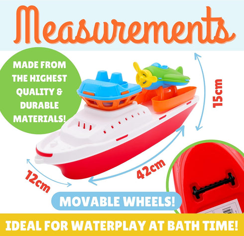 Toyland 17" 24 Floating Tugboat with Seaplane - Durable Water, Pool and Bathtub Toy for Kids Months Plus - Non-Toxic