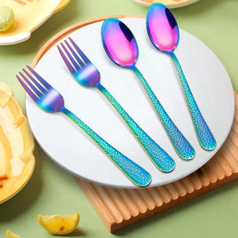 LIANYU 10-Piece Kids Silverware Set - Rainbow Toddler Utensils Flatware, Stainless Steel Child Cutlery, Dishwasher Safe